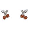 Cognac Amber Sterling Silver Cherry Fruit Stud Earrings