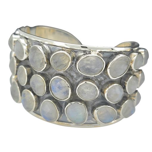 Faceted Moonstone Sterling Silver Handmade Cuff Bracelet - Image 2