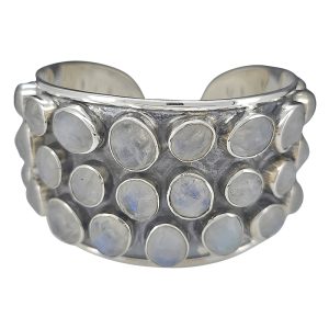 Faceted Moonstone Sterling Silver Handmade Cuff Bracelet