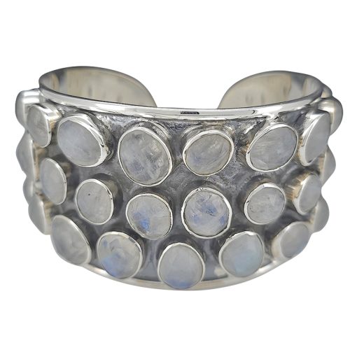 Faceted Moonstone Sterling Silver Handmade Cuff Bracelet