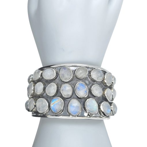 Faceted Moonstone Sterling Silver Handmade Cuff Bracelet