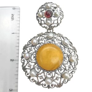 Amber/Pearl Sterling Silver Pendant