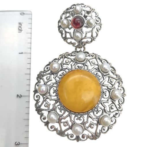 Amber/Pearl Sterling Silver Pendant