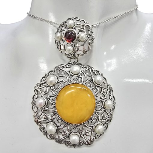 Amber/Pearl Sterling Silver Pendant - Image 2