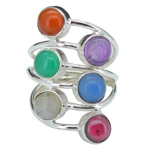Multi-Gemstone Sterling Silver Ring