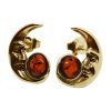 Cognac Amber Gold Plated Silver Moon Stud Earrings