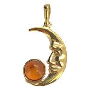 Amber Gold Plated Silver Moon Pendant