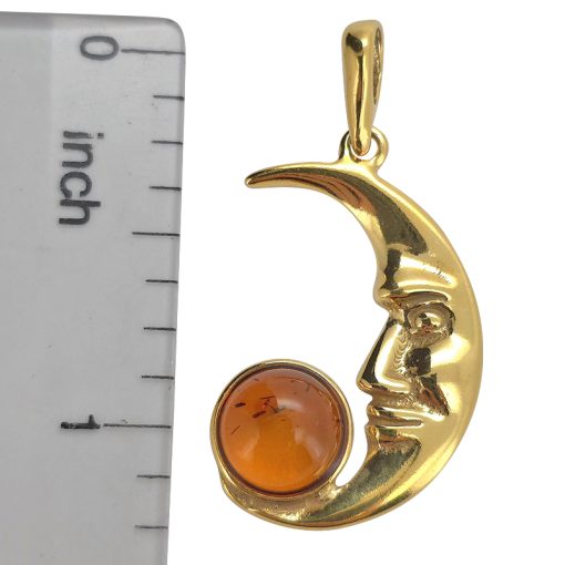 Amber Gold Plated Silver Moon Pendant