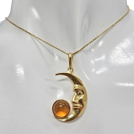 Amber Gold Plated Silver Moon Pendant - Image 2