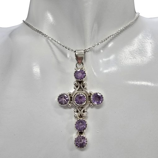 Amethyst Sterling Silver Cross Pendant - Image 2