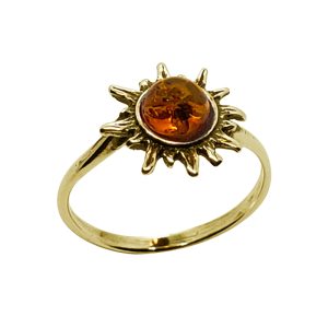 Sun Cognac Amber Gold Plated Silver Ring