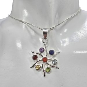 Alternative view of Faceted Gemstones Sterling Silver 7 Chakra Pendant