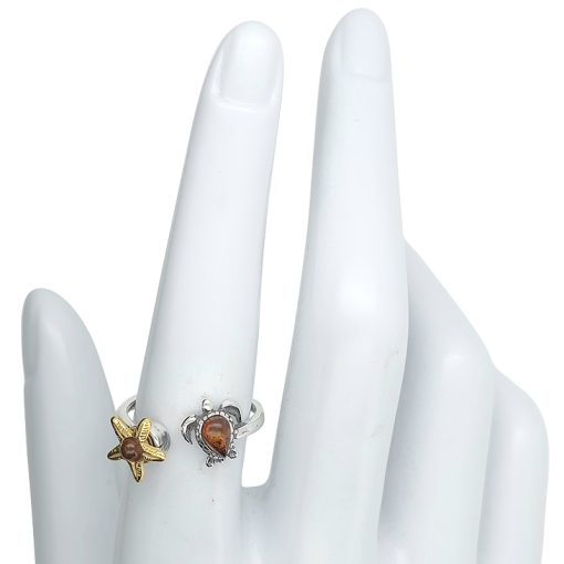 Cognac Amber Starfish And Sea Turtle Adjustable Spinner Ring - Image 4