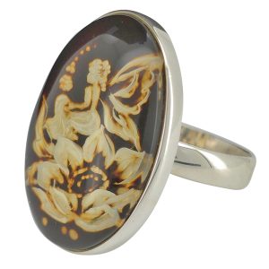 Fairy On A Flower Amber Cameo Ring
