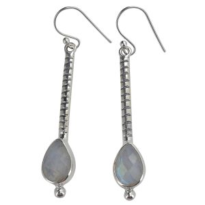 Faceted Moonstone Sterling Silver Earrings On Hooks