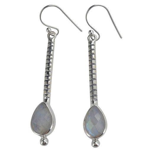 Faceted Moonstone Sterling Silver Earrings On Hooks
