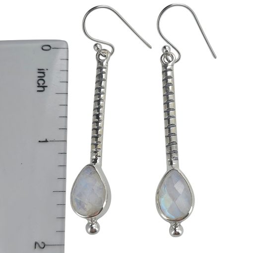 Faceted Moonstone Sterling Silver Earrings On Hooks