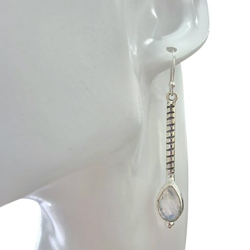 Faceted Moonstone Sterling Silver Earrings On Hooks - Image 2