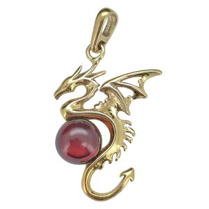 Cherry Amber Gold Plated Silver Dragon Pendant