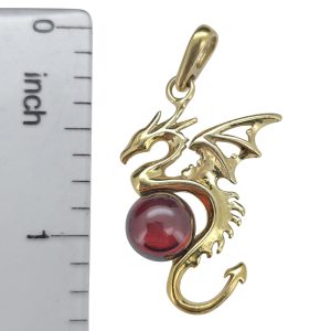 Cherry Amber Gold Plated Silver Dragon Pendant