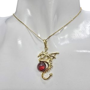 Alternative view of Cherry Amber Gold Plated Silver Dragon Pendant