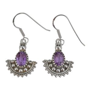 Faceted Amethyst Sterling Silver Earrings On Hooks
