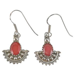 Faceted Red Onyx Sterling Silver Earrings On Hooks