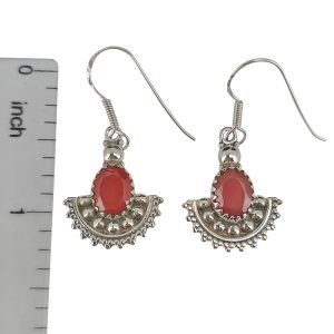 Faceted Red Onyx Sterling Silver Earrings On Hooks