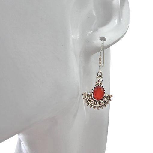 Faceted Red Onyx Sterling Silver Earrings On Hooks - Image 2