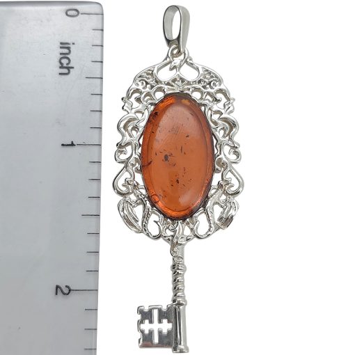 Natural Cognac Amber Sterling Silver Key Pendant