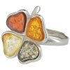 Multi Color Amber Sterling Silver Clover Adjustable Ring