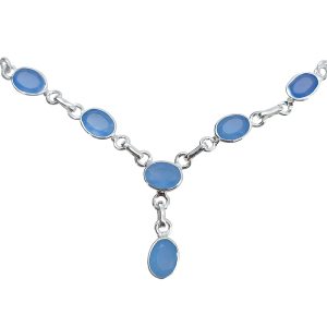 Faceted Blue Chalcedony Sterling Silver Necklace