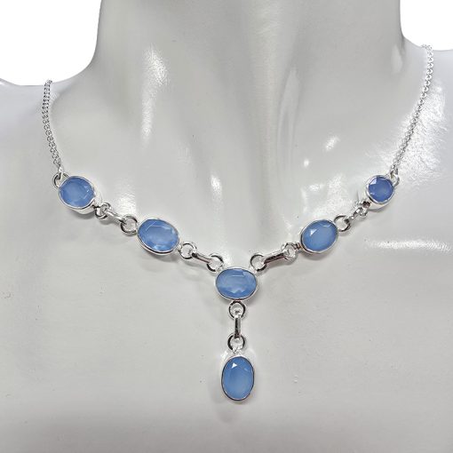Faceted Blue Chalcedony Sterling Silver Necklace - Image 2