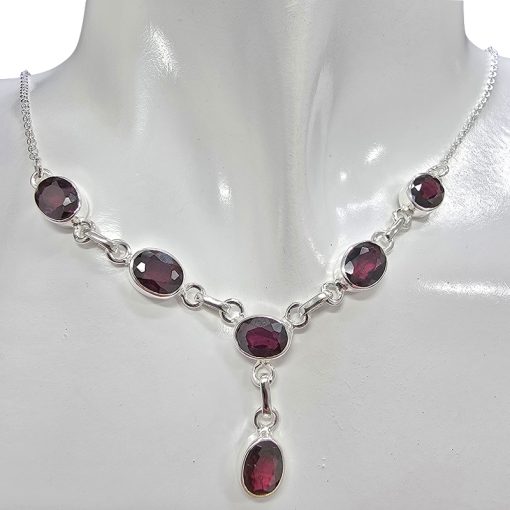 Faceted Garnet Sterling Silver Necklace - Image 2