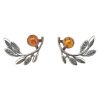 Amber Silver Olive Branch Stud Earrings