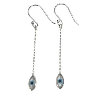 Mother Of Pearl Evil Eye Sterling Silver Earrings On Hooks