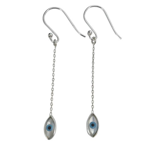 Mother Of Pearl Evil Eye Sterling Silver Earrings On Hooks