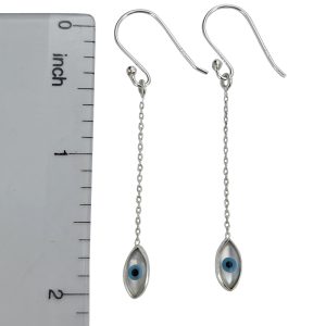 Mother Of Pearl Evil Eye Sterling Silver Earrings On Hooks