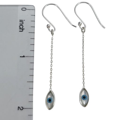 Mother Of Pearl Evil Eye Sterling Silver Earrings On Hooks