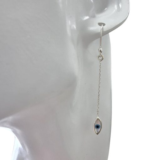 Mother Of Pearl Evil Eye Protection Sterling Silver Earrings On Hooks - Image 2
