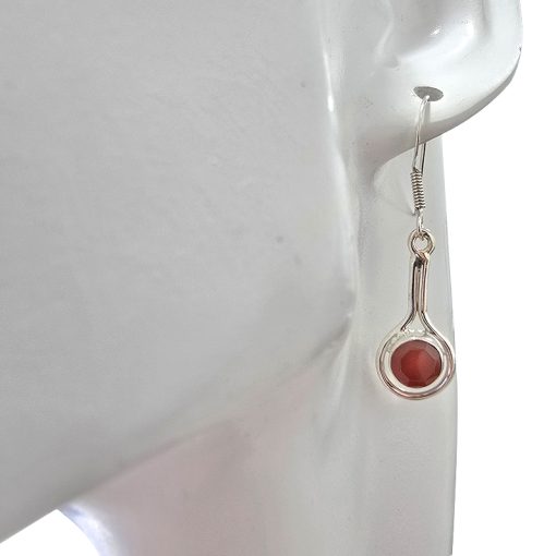 Faceted Red Onyx Sterling Silver Earrings On Hooks - Image 2