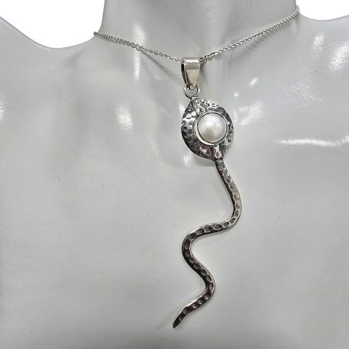 Pearl Sterling Silver Snake Pendant - Image 2