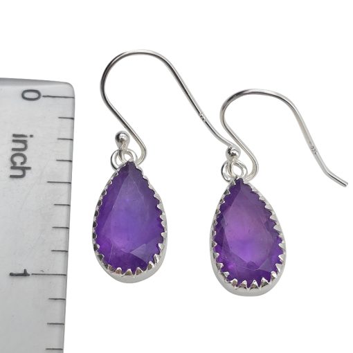 Faceted Amethyst Sterling Silver Earrings On Hooks