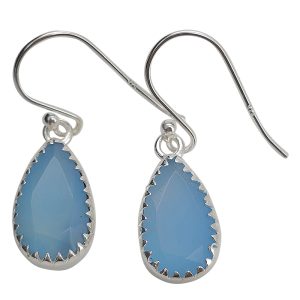 Faceted Blue Chalcedony Sterling Silver Earrings On Hooks