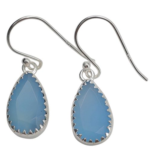Faceted Blue Chalcedony Sterling Silver Earrings On Hooks