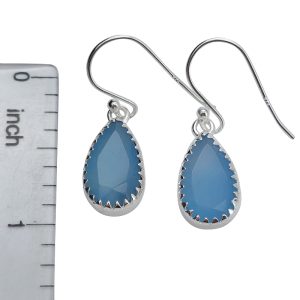 Faceted Blue Chalcedony Sterling Silver Earrings On Hooks
