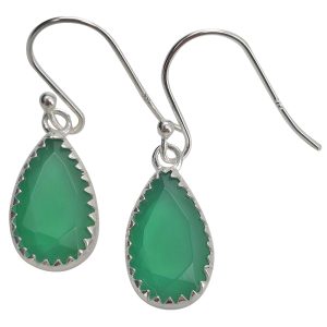 Faceted Green Onyx Sterling Silver Earrings On Hooks