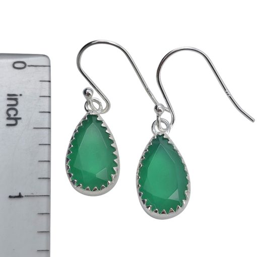 Faceted Green Onyx Sterling Silver Earrings On Hooks