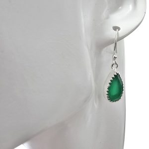 Faceted Green Onyx Sterling Silver Earrings On Hooks