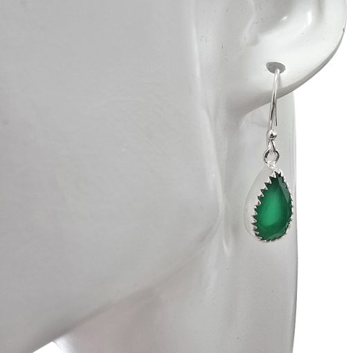 Faceted Green Onyx Sterling Silver Earrings On Hooks